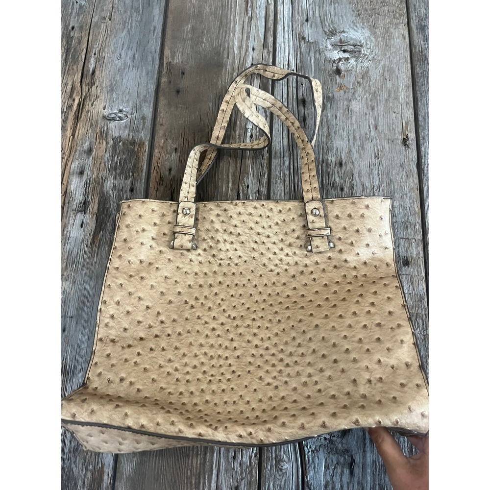 Merona Tan Ostrich Embossed Faux Leather Tote Bag Shoulder Purse Tan